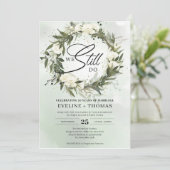 Olijf krans stoffig groen witte rozen doen we nog  kaart (Staand voorkant)