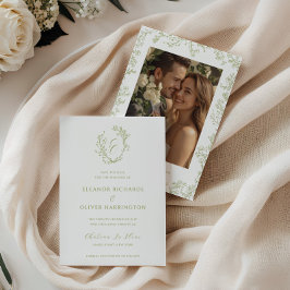 Olijf Lijn Kunst Bloemig Wapen Initialen Bruiloft Save The Date