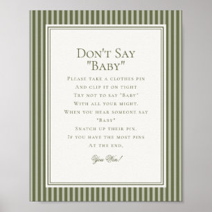 Olijf Martini Groene Gestreepte Baby Shower Spel Poster