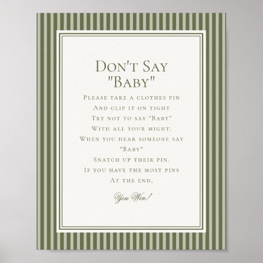 Olijf Martini Groene Gestreepte Baby Shower Spel Poster (Voorkant)