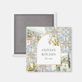 Olijf Mediterraan Botanisch Geel Blauw Magneet (Voorkant / Achterkant)