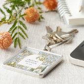 Olijf Mediterraan Botanisch Geel Blauw Sleutelhanger (Zijkant)