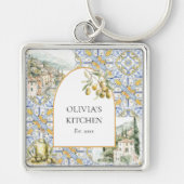 Olijf Mediterraan Botanisch Geel Blauw Sleutelhanger (Voorkant)