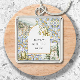 Olijf Mediterraan Botanisch Geel Blauw Sleutelhanger