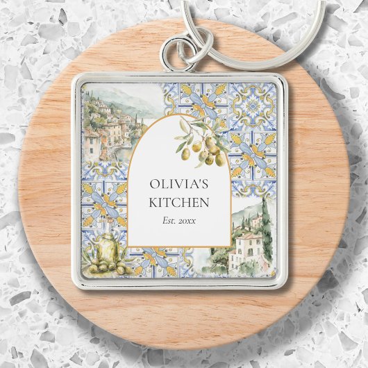 Olijf Mediterraan Botanisch Geel Blauw Sleutelhanger