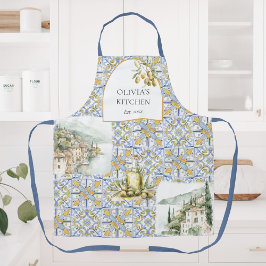 Olijf Mediterraan Geel Blauw Tegelpatroon Schort