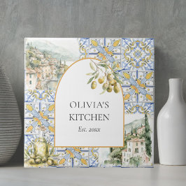 Olijf Mediterraan Geel Blauw Tegelpatroon Tegeltje