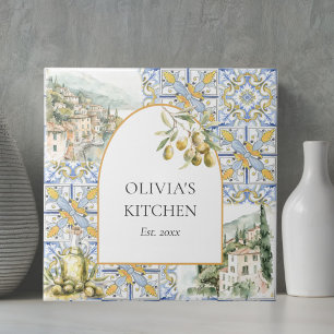 Olijf Mediterraan Geel Blauw Tegelpatroon Tegeltje