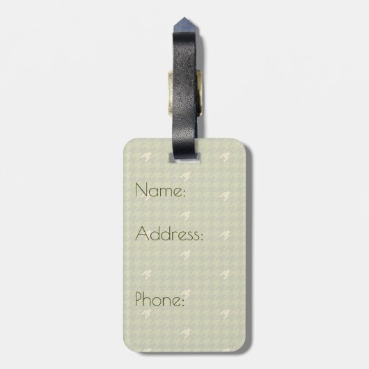 Olijf met Gold Accent Houndstooth Bagagelabel (Achterkant verticaal)