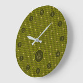 Olijf met Gold Accent Houndstooth Clock Grote Klok (Hoek)