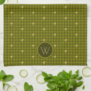 Olijf met Gold Accent Houndstooth Kitchen Towel Theedoek