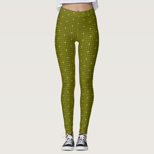 Olijf met Gold Accent Houndstooth-Leggings Leggings (Voorkant)