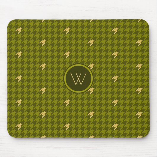 Olijf met Gold Accent Houndstooth Mousepad Muismat (Voorkant)