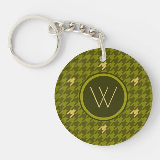 Olijf met Gold Accent Houndstooth Sleutelhanger (Voorkant)