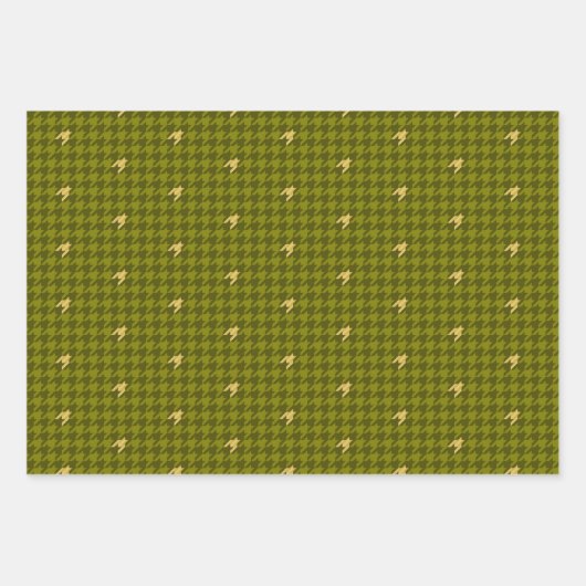 Olijf met Gold Houndstooth Wrapping Paper Set (Voorkant 2)