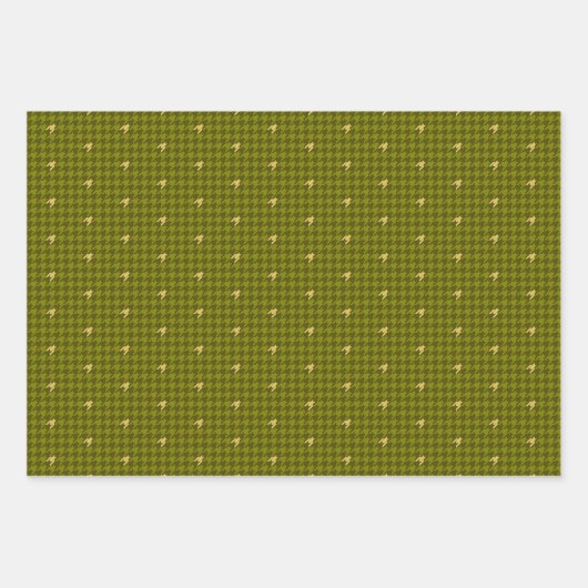 Olijf met Gold Houndstooth Wrapping Paper Set (Voorkant)