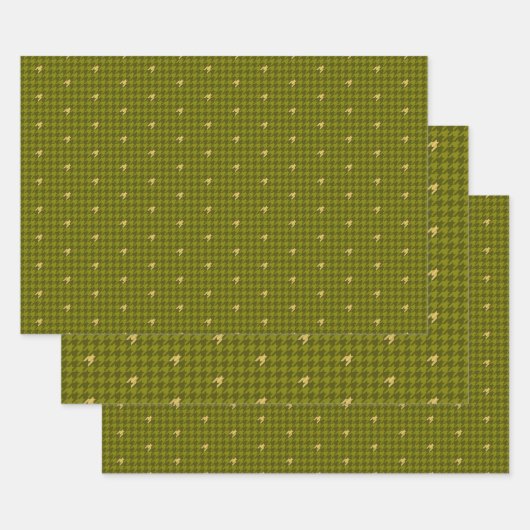 Olijf met Gold Houndstooth Wrapping Paper Set (Set)