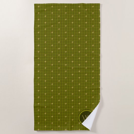Olijf met gouden accent Houndstooth Beach handdoek (Voorkant)