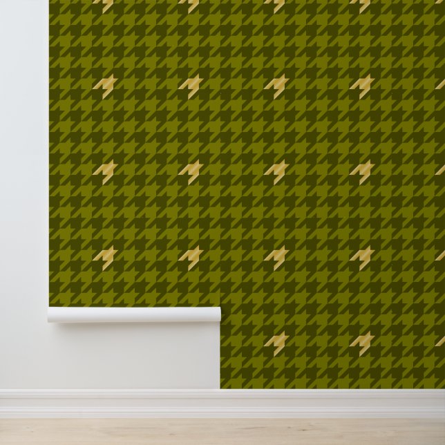 Olijf met gouden accent Houndstooth Behang (Applicatie)