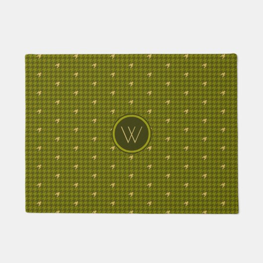 Olijf met Gouden Accent Houndstooth Doormat Deurmat (Voorkant)