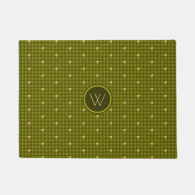 Olijf met Gouden Accent Houndstooth Doormat Deurmat (Voorkant)
