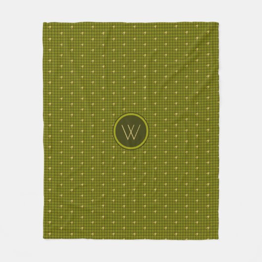 Olijf met Gouden Accent Houndstooth Fleece Deken (Voorkant)