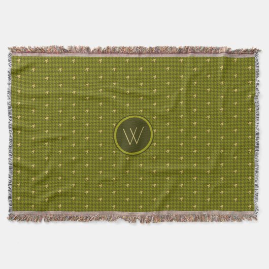 Olijf met gouden accent Houndstooth Gooi Deken (Voorkant)