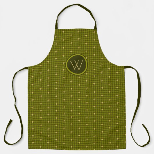 Olijf met gouden accent Houndstooth Schort (Voorkant)