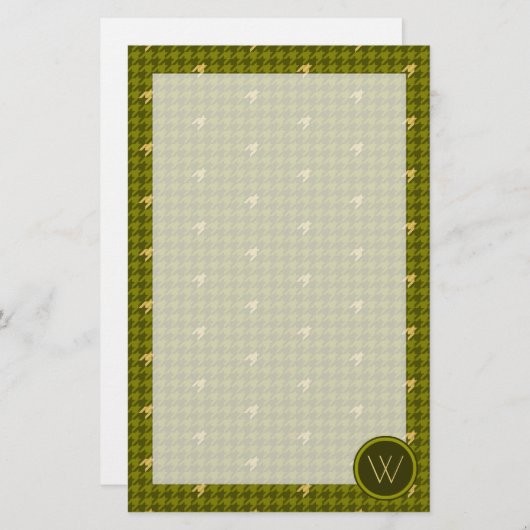 Olijf met gouden accent Houndstooth Stationery Briefpapier (Voorkant / Achterkant)
