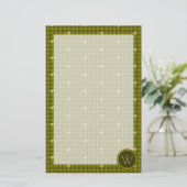 Olijf met gouden accent Houndstooth Stationery Briefpapier (Staand voorkant)