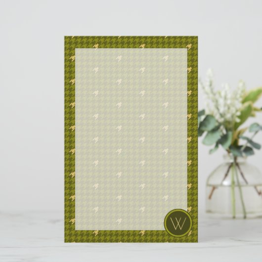 Olijf met gouden accent Houndstooth Stationery Briefpapier (Staand voorkant)