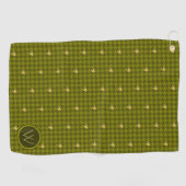 Olijf met Green Accent Houndstooth Golf Towel Golfhanddoek (Horizontaal)