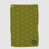 Olijf met Green Accent Houndstooth Golf Towel Golfhanddoek (Voorkant)