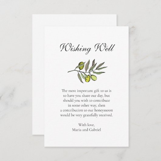 Olijf met Navy. Stijlvolle wens goed. Toscaanse st Informatiekaartje (Voorkant / Achterkant)