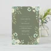 Olijf Mint Wilde Bloemen Bruiloft Kaart (Staand voorkant)