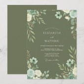 Olijf Mint Wilde Bloemen Bruiloft Kaart (Voorkant / Achterkant)