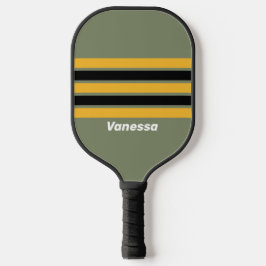 Olijf Nachtlicht over Strepen met Naam Pickleball Paddle
