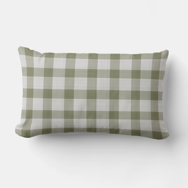 Olijf nevel groen geruit gingham kussen (Voorkant)