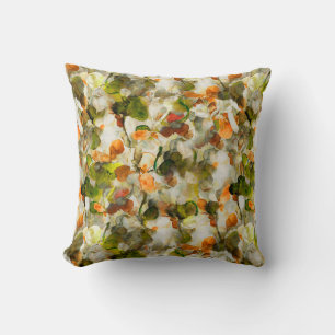 Olijf & Oranje Herfst Abstract Aquarel Bloem Kussen