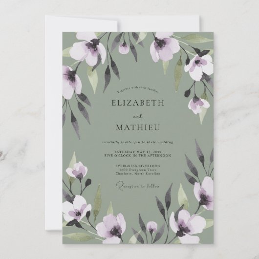 Olijf Paarse Bladschikking Eucalyptus Bruiloft Kaart (Voorkant)
