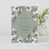 Olijf Paarse Bladschikking Eucalyptus Bruiloft Kaart (Staand voorkant)