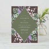 Olijf Paarse Monstera Eucalyptus Bruiloft Kaart (Staand voorkant)