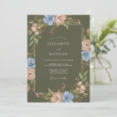 Olijf Paarse Ranunculus Eucalyptus Bruiloft Kaart (Staand voorkant)