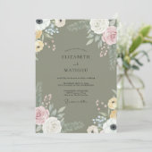 Olijf Paarse Wilde Bloemen Bruiloft Kaart (Staand voorkant)