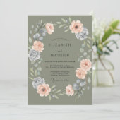 Olijf Perzik Ranunculus Eucalyptus Bruiloft Kaart (Staand voorkant)