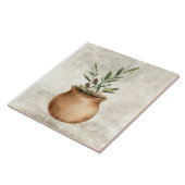 Olijf Plant in Rustieke Planter Waterverven Tegeltje (Zijkant)
