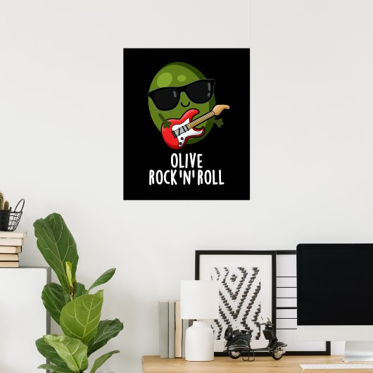 Olijf Rock And Roll Grappige Rocker Olijf Pun Donk Poster (Thuiskantoor)