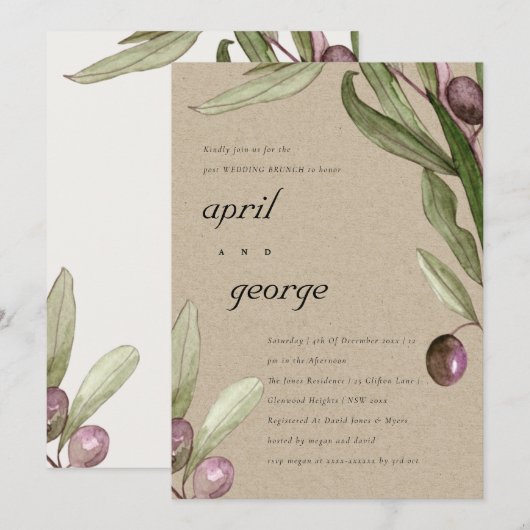 OLIJF RUSTIEKE KRAFT FAUNA POST HUWELIJK BRUILOFT BEDANKKAART (Voorkant / Achterkant)