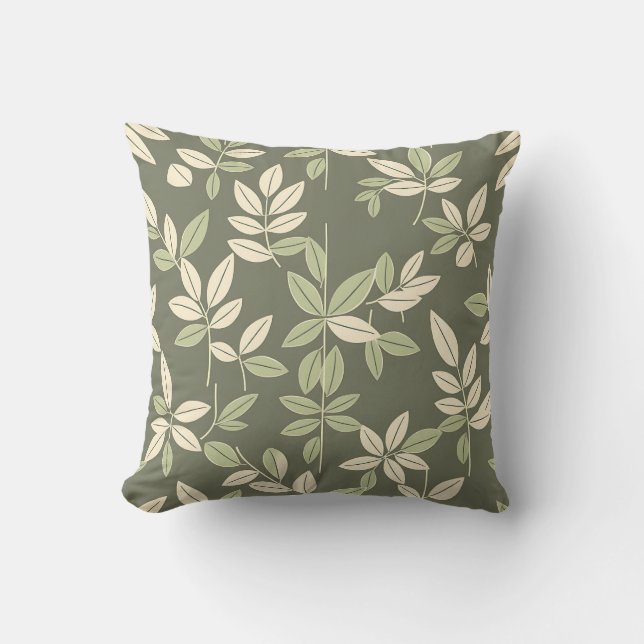 Olijf Sage Botanische Bladeren Patroon  Kussen (Voorkant)