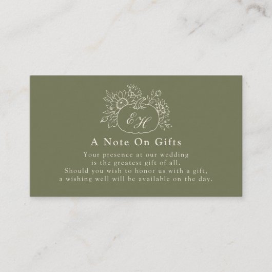 Olijf Sage Herfst Bruiloft Geschenk Notitiekaart (Voorkant)